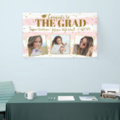 卒業おめでとう3写真金ゴールドグリッターストライプ 横断幕 (トレードショー)