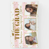 卒業おめでとう3写真金ゴールドグリッターストライプ 横断幕 (縦)