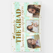 卒業おめでとう3写真金ゴールドグリッターストライプ 横断幕 (縦)