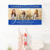 卒業おめでとう3王室のフォトブルーと金ゴールド 横断幕 (インサイチュ)