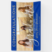 卒業おめでとう3王室のフォトブルーと金ゴールド 横断幕 (縦)