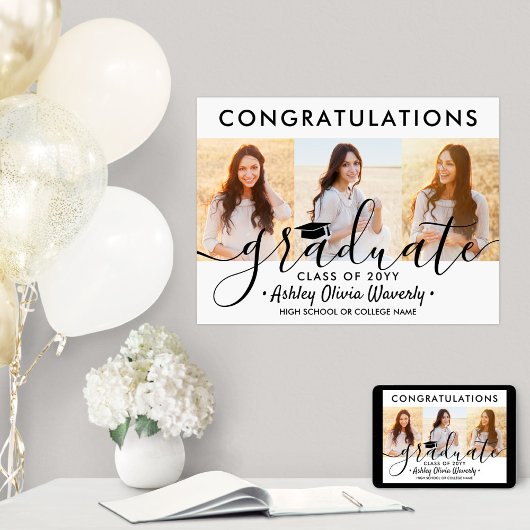 卒業おめでとう3 Photo Collageスクリプモダント ポスター