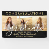 卒業おめでとう3 Photo Collageブラックと金ゴールド 横断幕 (横)