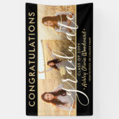 卒業おめでとう3 Photo Collageブラックと金ゴールド 横断幕 (縦)