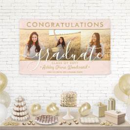 卒業おめでとう3 Photo Collage赤面と金ゴールド 横断幕