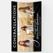 卒業おめでとう3 Photo Collage モダン Black 横断幕 (縦)