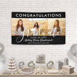 卒業おめでとう3 Photo Collage モダン Black 横断幕