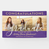 卒業おめでとう3 Photo Collage Purple & 金ゴールド 横断幕 (横)