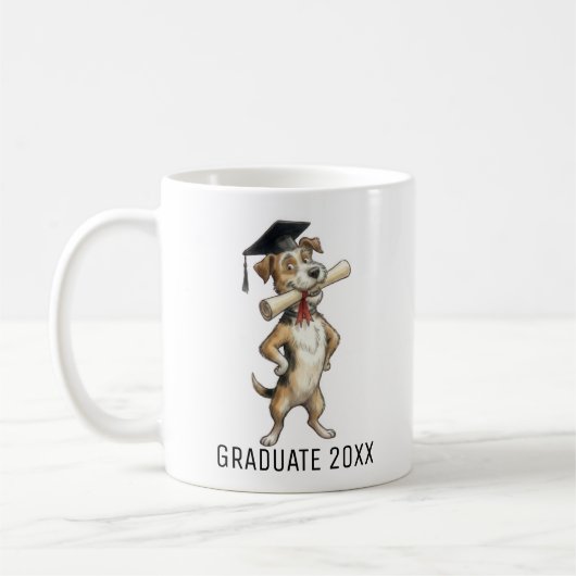 卒業おめでとう かわいい犬のオリジナルグッズ コーヒーマグカップ (左)
