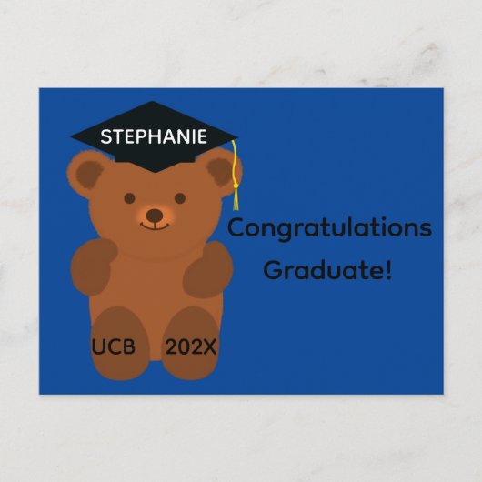 卒業おめでとう クマのぬいぐるみ #1 ポストカード (正面)