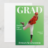 卒業おめでとう！グリーンとホワイトのマガジン風発表カード 招待状 (正面/裏面)