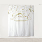 卒業おめでとう ゴールドとホワイトの背景 タペストリー (正面)
