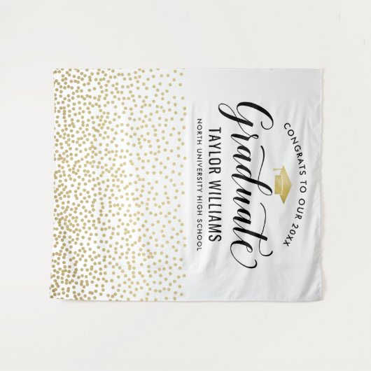 卒業おめでとう!ゴールドコンフェッティパーティー タペストリー (正面(横))