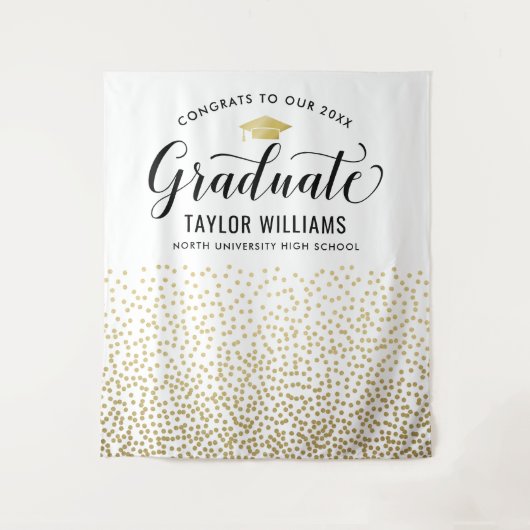 卒業おめでとう!ゴールドコンフェッティパーティー タペストリー (正面)