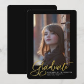 卒業おめでとう ゴールドスクリプト写真 卒業発表 招待状 (正面/裏面)