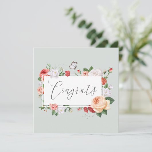 卒業おめでとう ソフトピンクとグリーンの花柄 (スタンド正面)