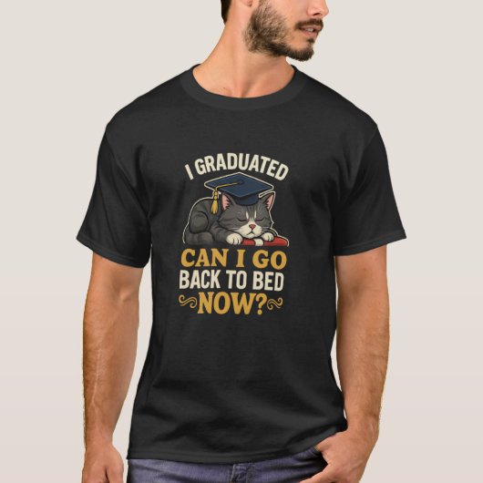卒業おめでとう ネコ 寝る許可証 ねこ 猫 面白い Tシャツ (正面)