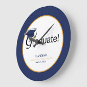 卒業おめでとう,ハット,タッセル,ブルー,金ゴールド ラージ壁時計 (傾斜)