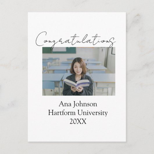 卒業おめでとう フォト 卒業生 名前 大学 年度 ポストカード (正面)