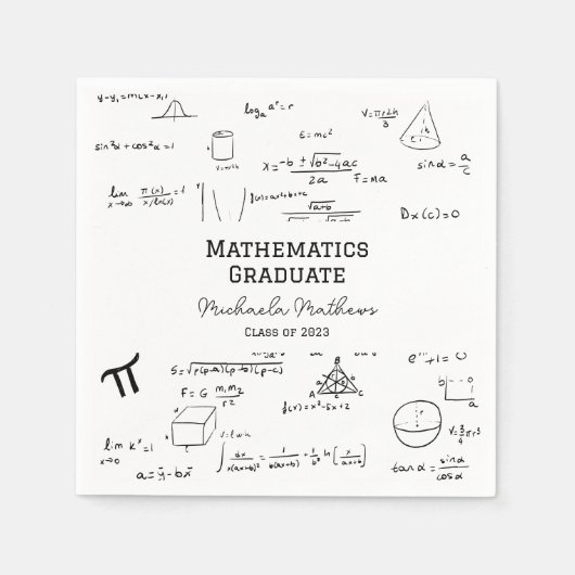 卒業おめでとう ホワイト数学学位 スタンダードカクテルナプキン (正面)