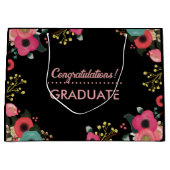 卒業おめでとう。モダンフローラカスタム ラージペーパーバッグ (正面)