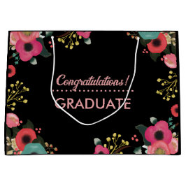 卒業おめでとう。モダンフローラカスタム ラージペーパーバッグ