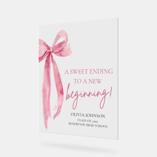 卒業おめでとう 新しいスタートの甘い終わり アクリルサイン (傾斜)