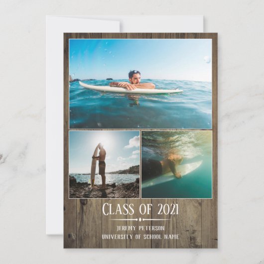 卒業おめでとう 木製ボード 3枚の写真カード 招待状 (正面)