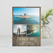 卒業おめでとう 木製ボード 3枚の写真カード 招待状 (スタンド正面)