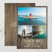 卒業おめでとう 木製ボード 3枚の写真カード 招待状 (正面/裏面)
