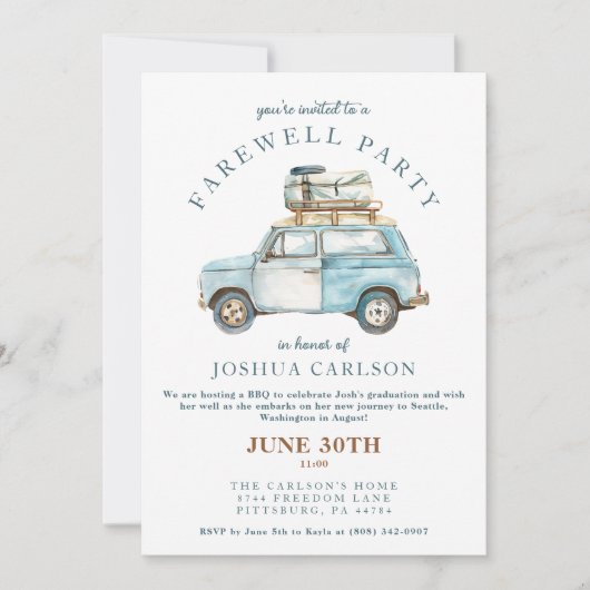 卒業おめでとう！水彩画の旅立ちパーティー 招待状 (正面)