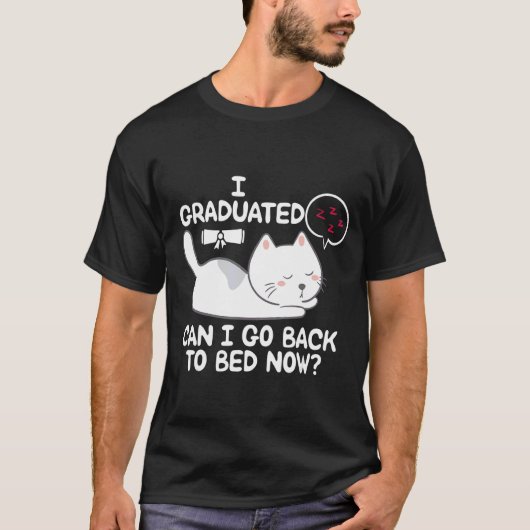 卒業おめでとう 猫はもう寝てもいいですか ねむねむネコ Tシャツ (正面)