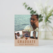 卒業おめでとう 現代的な銅の装飾に4枚の写真を使った発表 ポストカード (スタンド正面)