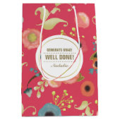 卒業おめでとう。花モダン柄 ミディアムペーパーバッグ (正面)