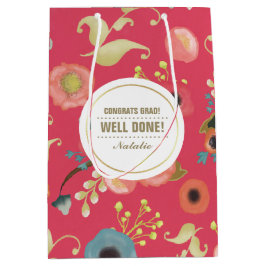 卒業おめでとう。花モダン柄 ミディアムペーパーバッグ