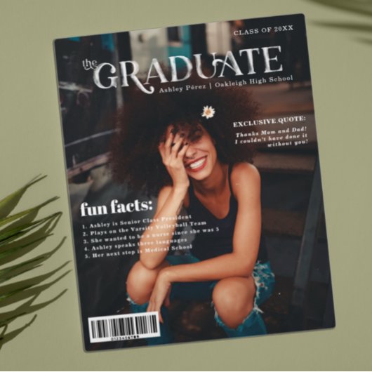 卒業おめでとう!雑誌の表紙風卒業記念写真 案内ポストカード
