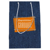 卒業おめでとう。青デニムパターン ミディアムペーパーバッグ (正面)