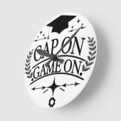 卒業おめでとうCap+On+Game+On ラウンド壁時計 (傾斜)