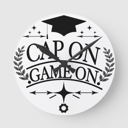 卒業おめでとうCap+On+Game+On ラウンド壁時計 (正面)