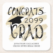 卒業おめでとうGRADクラス年タイポグラフィ スクエアペーパーコースター (正面)