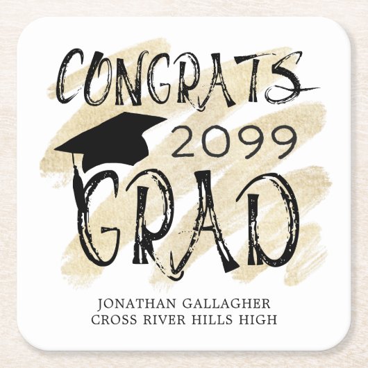 卒業おめでとうGRADクラス年タイポグラフィ スクエアペーパーコースター (正面)