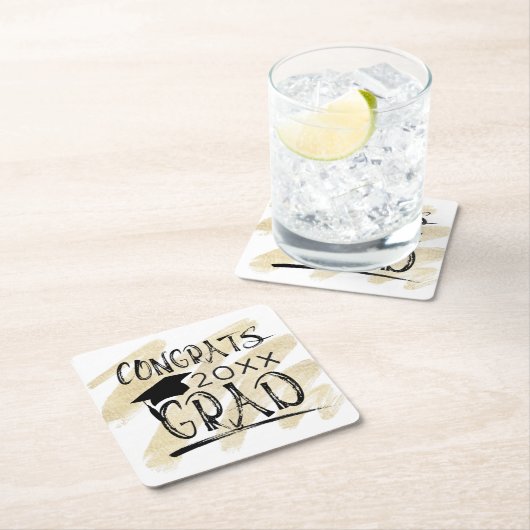 卒業おめでとうGRADクラス年タイポグラフィ スクエアペーパーコースター (インサイチュ)