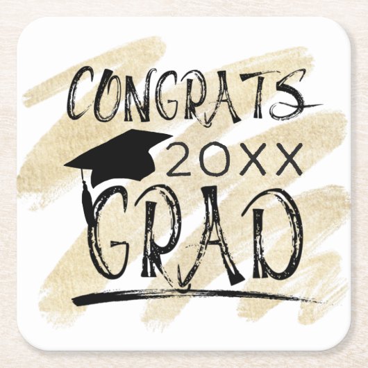 卒業おめでとうGRADクラス年タイポグラフィ スクエアペーパーコースター (正面)