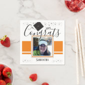 卒業おめでとうGRAD名とフォトオレンジ スタンダードカクテルナプキン (インサイチュ)