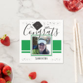 卒業おめでとうGRAD名とフォトグリーン スタンダードカクテルナプキン (インサイチュ)