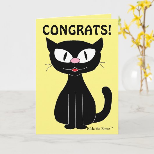 卒業おもしろいカード猫 カード (黄色い花)