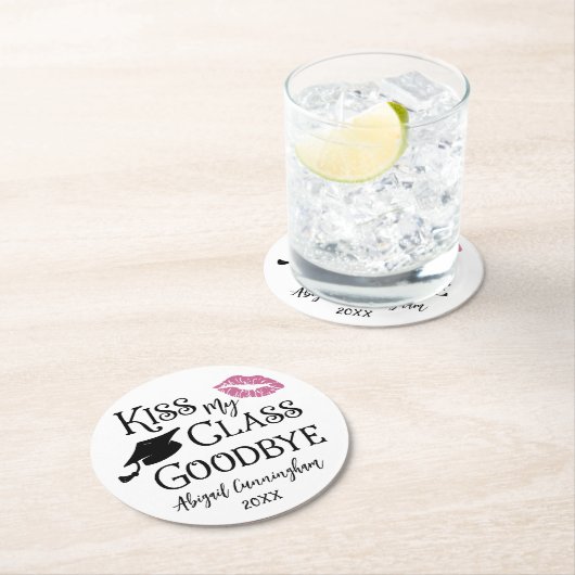 卒業おもしろいキス私のクラス別れ名 ラウンドペーパーコースター (インサイチュ)