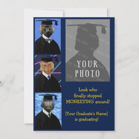 卒業おもしろいサルのパーティー発表 招待状 (正面)