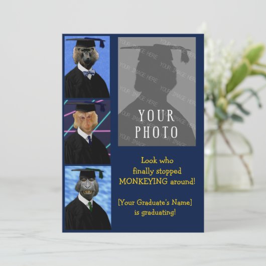 卒業おもしろいサルのパーティー発表 招待状 (スタンド正面)