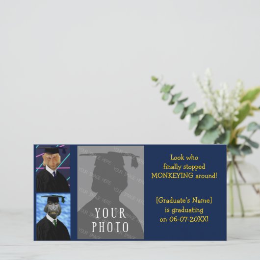 卒業おもしろいサルパーソナライズされたGrad Photo 案内状 (スタンド正面)